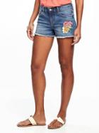 Old Navy Floral Patch Denim Cutoffs For Women 3 - Santa Cruz Emb
