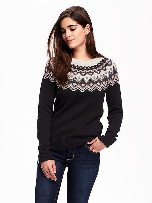 Old Navy Fair Isle Crew Neck Sweater For Women - Neutral Fair Isle
