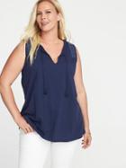 Old Navy Womens Plus-size Sleeveless Tassel-tie Top Lost At Sea Navy Size 4x