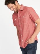 Old Navy Mens Slim-fit Chambray Shirt For Men Red Chambray Size Xxxl