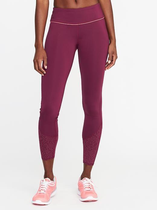 Old Navy Go Dry Cool Mid Rise Mesh Run Leggings For Women - Winter Wine