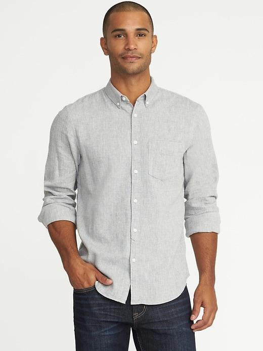 Old Navy Mens Slim-fit Herringbone Linen-blend Classic Shirt For Men Herringbone Size L