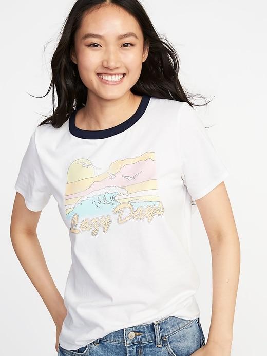 Old Navy Womens Everywear Graphic Crew-neck Tee For Women Lazy Days Size S