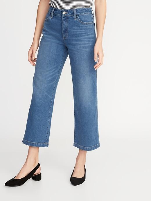 High-rise Wide-leg Ankle Jeans For Women
