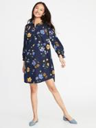 Old Navy Womens Tie-sleeve Twill Shirt Dress For Women Navy Floral Size L