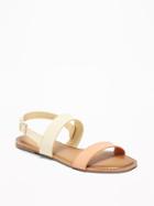 Faux-leather Double-strap Slingback Sandals For Women