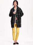 Old Navy Womens Plaid Wool Blend Coat Size L Tall - Black Plaid