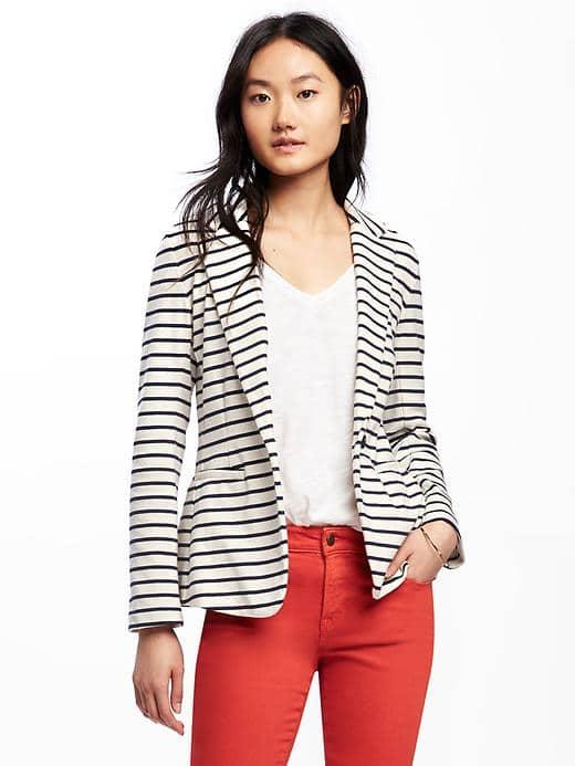 Old Navy Single Button Jersey Knit Blazer For Women - Navy Stripe