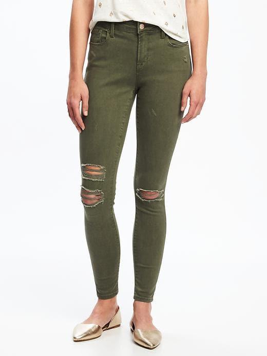 Old Navy Womens Mid-rise Distressed Rockstar Jeans For Women I Think Olive Size 18