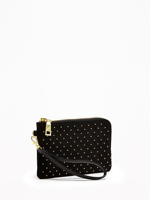Old Navy Sueded Gold Toned Stud Wristlet For Women - Black Studded