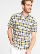 Old Navy Mens Slim-fit Built-in Flex Shirt For Men Yellow/navy Plaid Size S