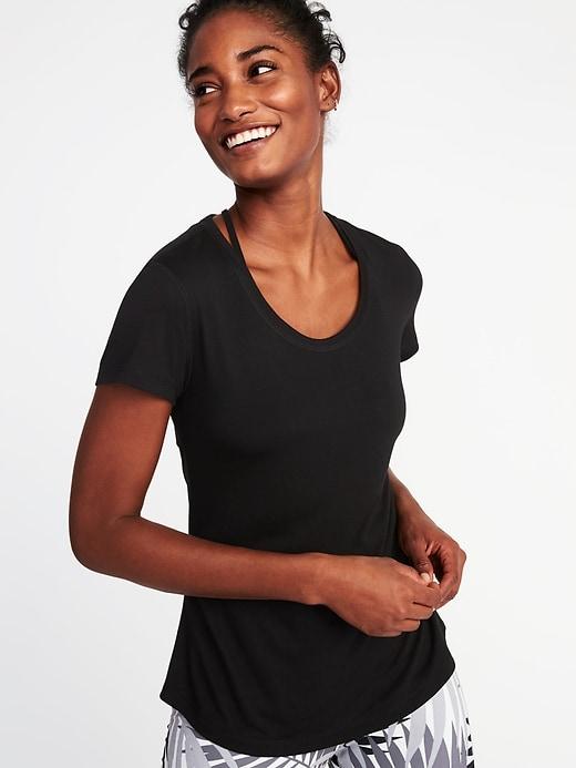 Old Navy Womens Ultra-light Cutout-back Tee For Women Black Size Xl
