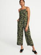 Old Navy Womens Waist-defined Sleeveless Linen-blend Jumpsuit For Women Camotanical Size L