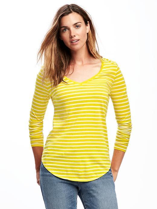 Old Navy Relaxed V Neck Tee For Women - Lime Stripe