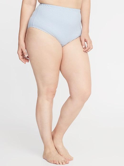 High-rise Secret-slim Textured-stripe Plus-size Swim Bottoms