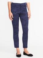Old Navy Womens Mid-rise Jacquard-sateen Pixie Ankle Pants For Women Blue Jacquard Size 14