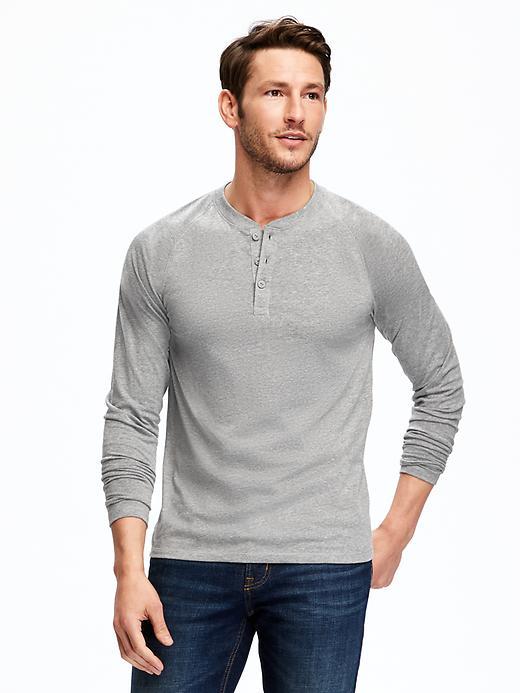 Old Navy Jersey Raglan Sleeve Henley Tee For Men - Heather Grey