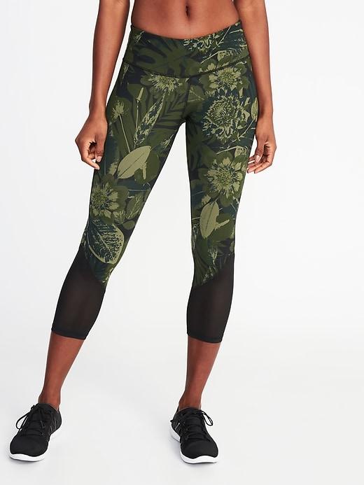 Old Navy Womens Mid-rise Mesh-trim Compression Crops For Women Camotanical Size M