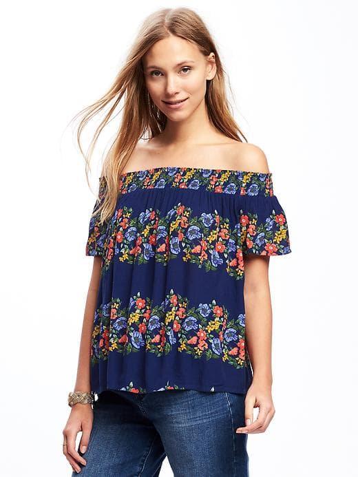 Old Navy Smocked Off Shoulder Swing Top For Women - Oahu Floral Top