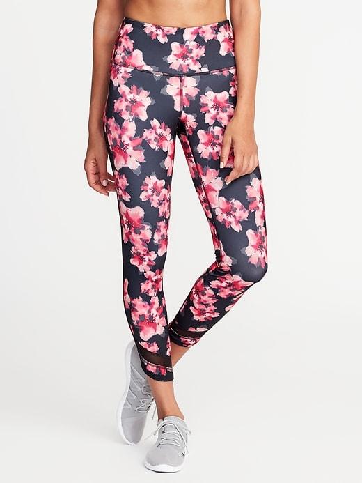 Old Navy Womens High-rise 7/8-length Floral-print Mesh-trim Compression Leggings For Women Pink Floral Size Xxl
