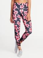 Old Navy Womens High-rise 7/8-length Floral-print Mesh-trim Compression Leggings For Women Pink Floral Size Xxl