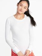 Old Navy Womens Slim-fit Curved-hem Thermal-knit Tee For Women Cream Size Xs