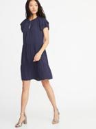 Old Navy Womens High-neck Ruffle-trim Swing Dress For Women Lost At Sea Navy Size L