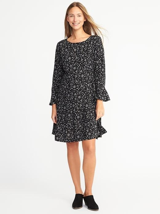 Old Navy Womens Tie-back Fit & Flare Dress For Women Black Print Size 0