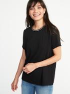 Old Navy Womens Metallic-trim Crew-neck Tee For Women Black Size Xl