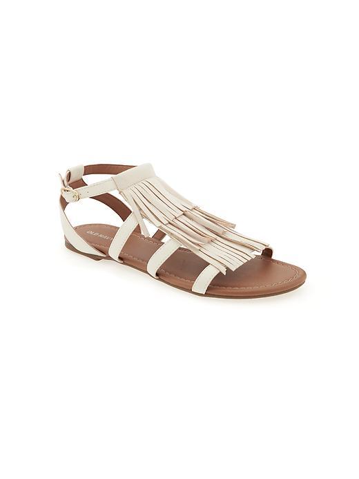 Old Navy Sueded Fringe Sandals For Women - Creme