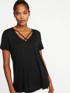 Old Navy Womens Lace-up-yoke Swing Top For Women Black Size Xs