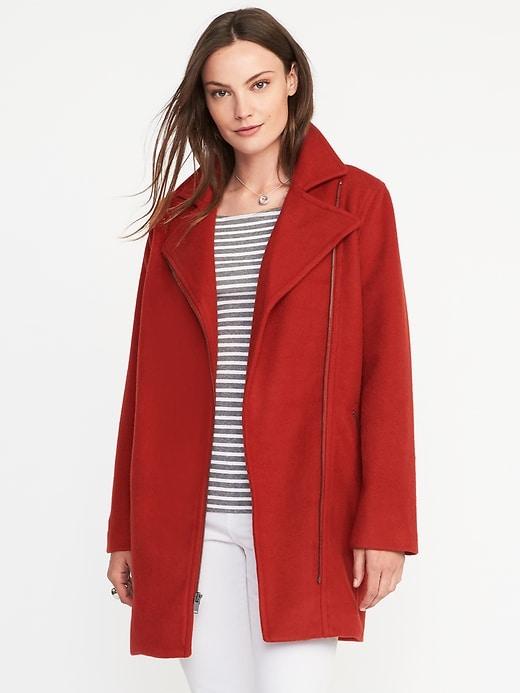 Old Navy Long Wool Blend Moto Jacket For Women - Deep Rose