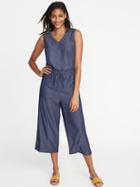 Old Navy Womens Sleeveless Utility Jumpsuit For Women Chambray Blue Size Xs