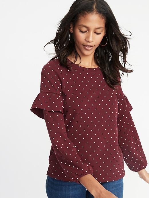 Old Navy Womens French Terry Ruffle-sleeve Sweatshirt For Women Burgundy/white Dots Size M