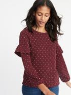 Old Navy Womens French Terry Ruffle-sleeve Sweatshirt For Women Burgundy/white Dots Size M