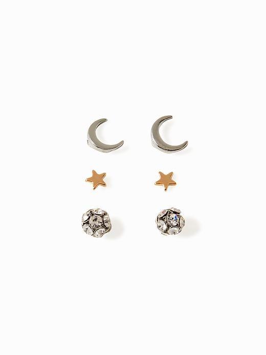 Old Navy Multi Shape Stud Earring 3 Pack For Women - Silver Moon