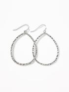 Old Navy Womens Hammered-metal Teardrop Hoop Earrings For Women Silver Size One Size