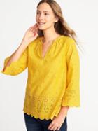 Old Navy Womens Relaxed Bell-sleeve Cutwork Blouse For Women Squash Size M