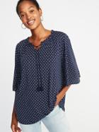 Old Navy Womens Printed Split-neck Bell-sleeve Top For Women Navy Blue Print Size M