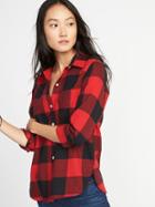 Old Navy Womens Relaxed Plaid Twill Classic Shirt For Women Red Buffalo Check Size Xs