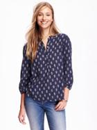 Old Navy Mandarin Collar Gauze Shirt For Women - Navy Blue Print