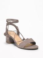Old Navy Womens Sueded Low Block-heel Sandals For Women Dark Taupe Size 8