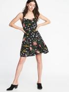 Old Navy Womens Fit & Flare Tiered Cami Dress For Women Black Floral Size L