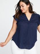 Old Navy Womens Plus-size Ruffle-trim Popover Top Navy Blue Print Size 1x