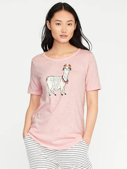 Old Navy Relaxed Graphic Slub Knit Tee For Women - Pink Llama