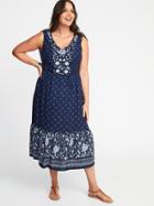 Old Navy Womens Plus-size Smocked Fit & Flare Midi Dress Navy Blue Print Size 1x