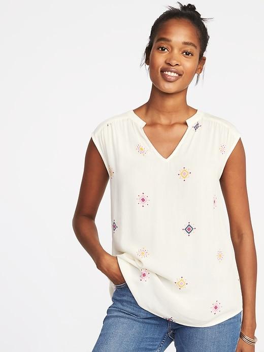 Old Navy Womens Relaxed Printed Sleeveless Top For Women White Geo Size M