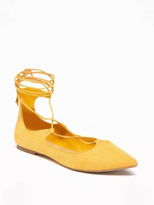 Old Navy Sueded Ghillie Lace Up Flats For Women - Sweet Pollen