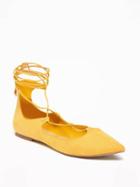 Old Navy Sueded Ghillie Lace Up Flats For Women - Sweet Pollen