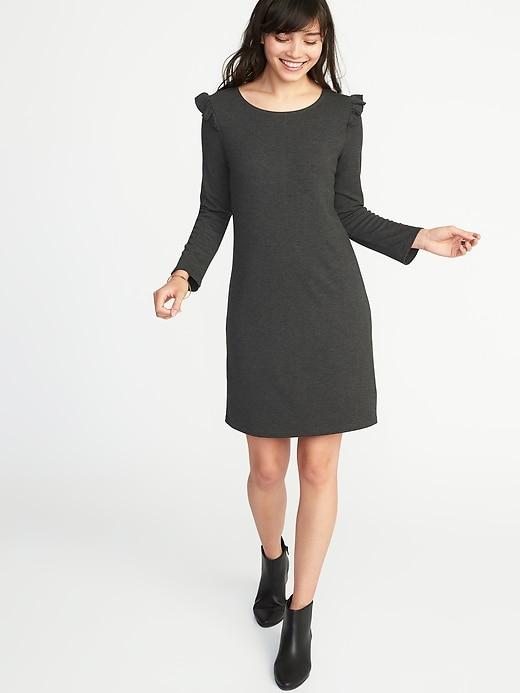 Old Navy Womens Ruffle-trim Ponte-knit Tee Dress For Women Heather Gray Size Xs